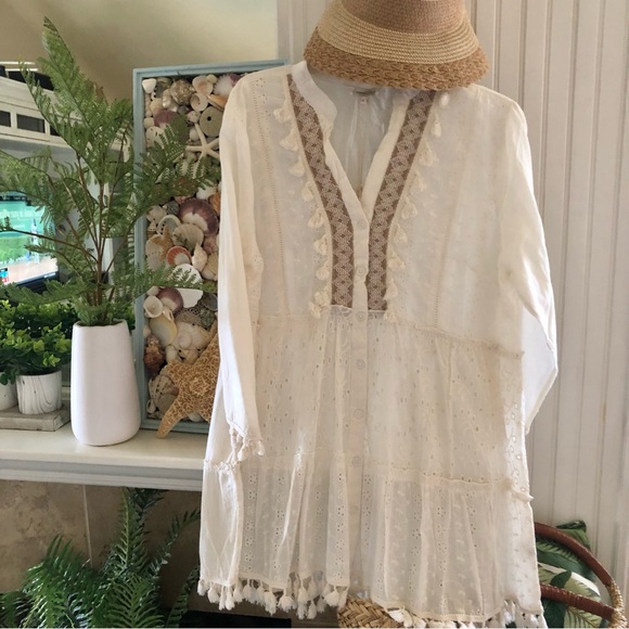 NWT Boho Dotted Swiss Top Sz Large - Picture 1 of 7